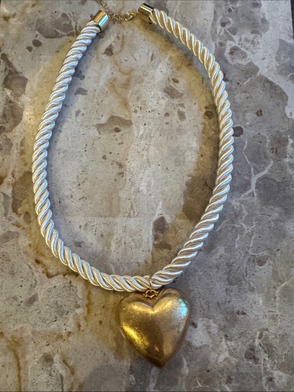 Gold Heart Pendant Rope Necklace - Women's Jewelry